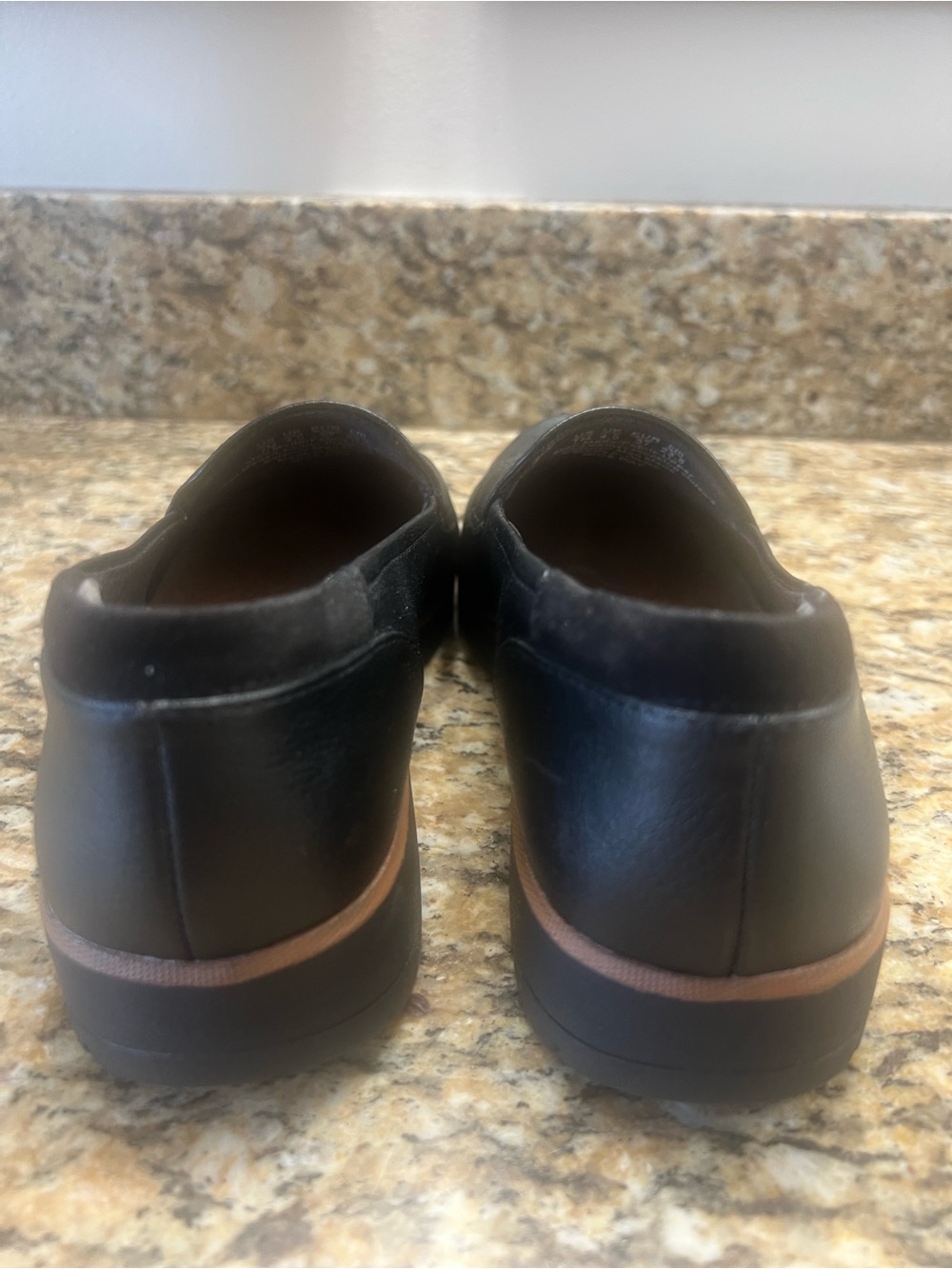 Dr. Scholl's Black Leather Penny Loafers with Tan Trim - Picture 12 of 13